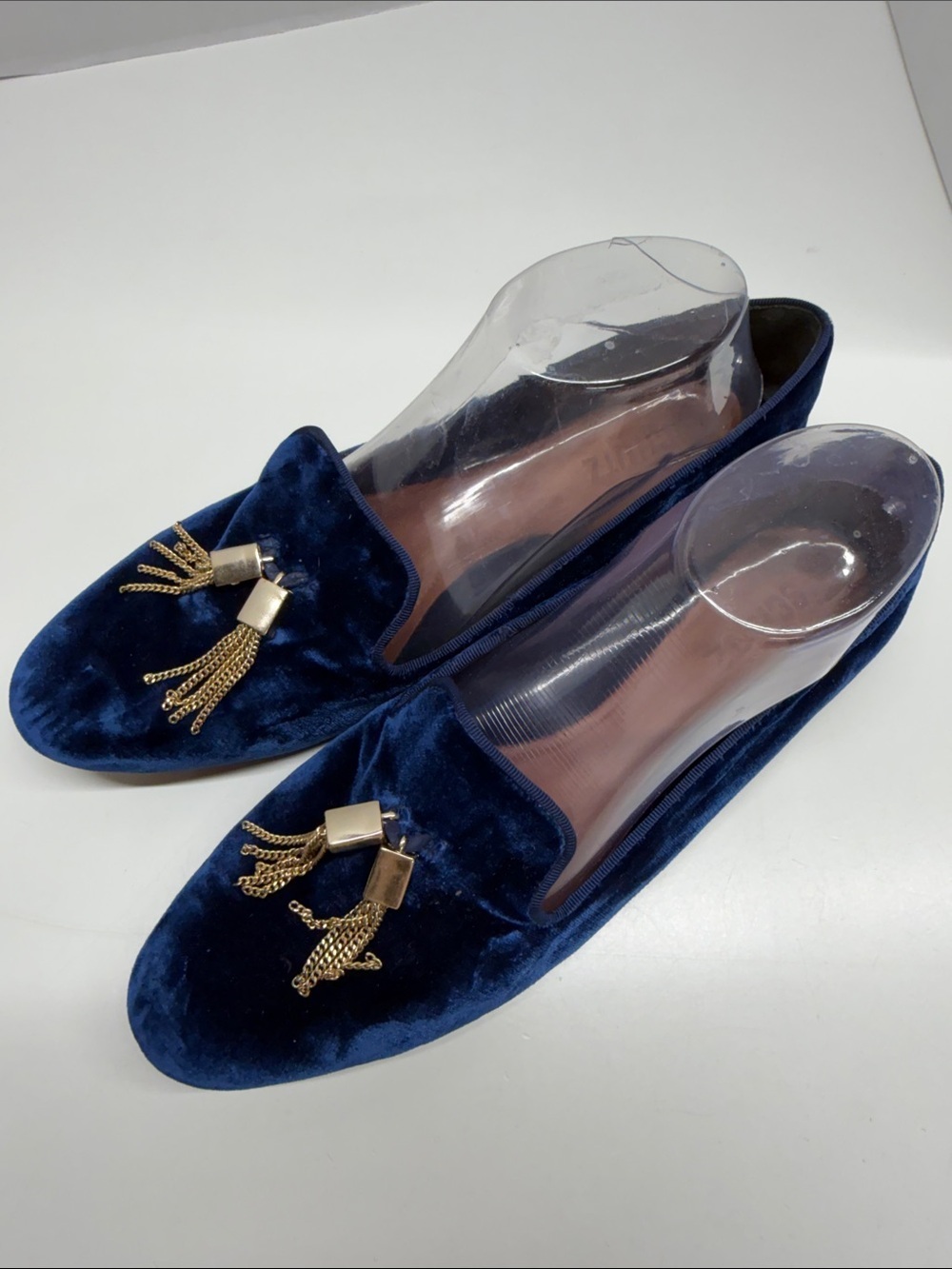 Schutz Loafers Slip On Smoking Velvet Velour Shoes Tassel Royal Blue Size 10.5 - Picture 4 of 8